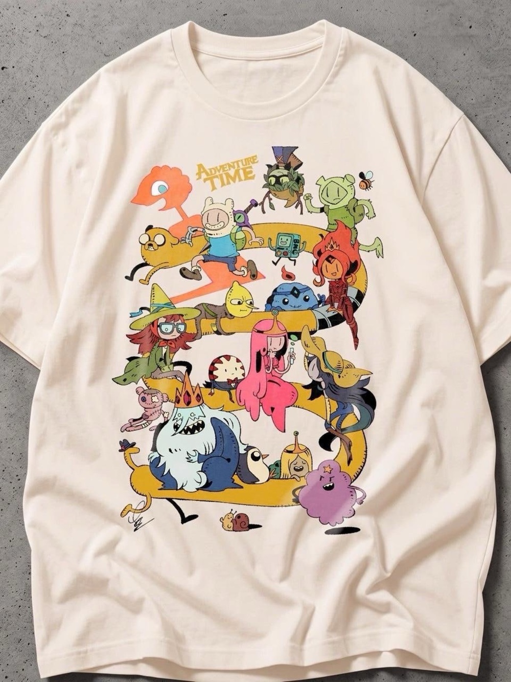 Adventure Time Cream Tee with Multicolor Character Stack